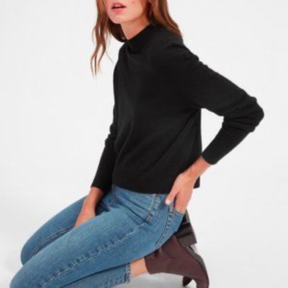 EVERLANE Wool Blend Crop Mockneck Sweater in Black EUC/sz S - Picture 4 of 13
